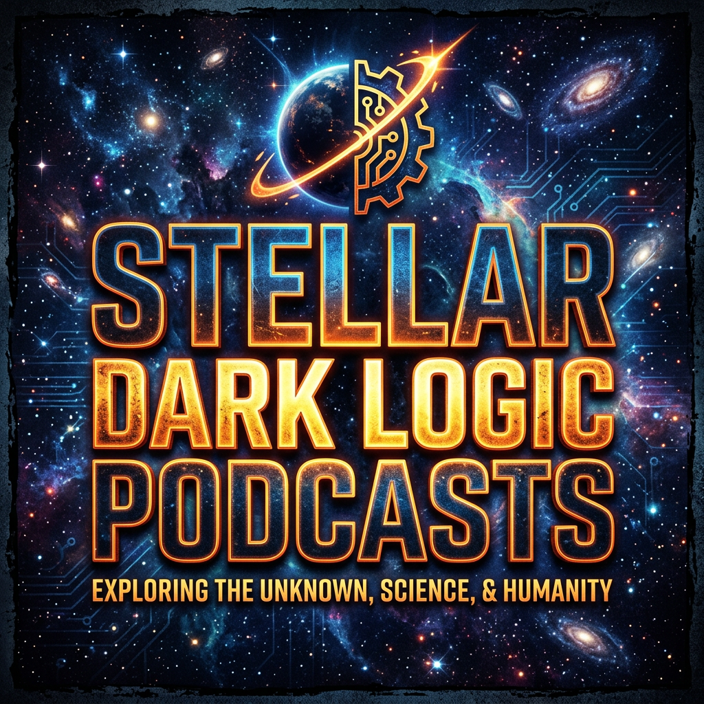 Stellar Dark Logic Podcasts title with space and circuit imagery, exploring unknown science and humanity